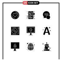 9 iconos creativos signos y símbolos modernos de conversación de entretenimiento de televisión música de vinilo elementos de diseño vectorial editables vector