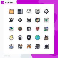 Filled line Flat Color Pack of 25 Universal Symbols of setting gear technology configuration science Editable Vector Design Elements