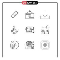 Outline Pack of 9 Universal Symbols of study book promotion walk bicycle Editable Vector Design Elements