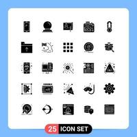 Mobile Interface Solid Glyph Set of 25 Pictograms of hobby image blueprint camera paper Editable Vector Design Elements