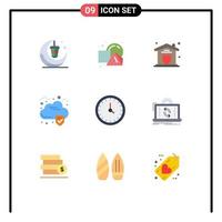 Modern Set of 9 Flat Colors and symbols such as clock security squares data home Editable Vector Design Elements