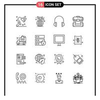 User Interface Pack of 16 Basic Outlines of luggage zipper audio camping sound Editable Vector Design Elements