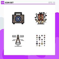 Pack of 4 Modern Filledline Flat Colors Signs and Symbols for Web Print Media such as aid calipers first medal tools Editable Vector Design Elements