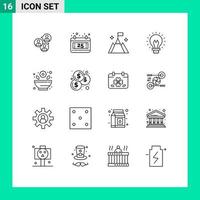 16 Universal Outlines Set for Web and Mobile Applications pharmacy light mountain innovation bulb Editable Vector Design Elements