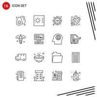 Mobile Interface Outline Set of 16 Pictograms of pharmacy medical marketing caduceus horn Editable Vector Design Elements