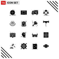 Pack of 16 Modern Solid Glyphs Signs and Symbols for Web Print Media such as strategy measure ambulance management van Editable Vector Design Elements