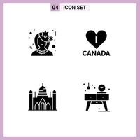 Editable Vector Line Pack of 4 Simple Solid Glyphs of avatar bangladesh profile heart lalbagh Editable Vector Design Elements