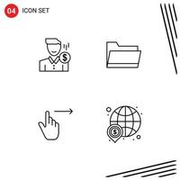 Stock Vector Icon Pack of 4 Line Signs and Symbols for cost data money user finger Editable Vector Design Elements