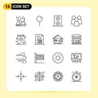 Outline Pack of 16 Universal Symbols of kid fries pin team management Editable Vector Design Elements