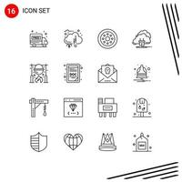 Modern Set of 16 Outlines Pictograph of autumn network accessories energy cloud Editable Vector Design Elements