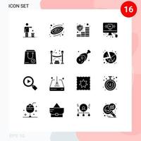 Pack of 16 Modern Solid Glyphs Signs and Symbols for Web Print Media such as check web insurance online video Editable Vector Design Elements