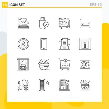 Editable Vector Line Pack of 16 Simple Outlines of ui patient plan bed ruler Editable Vector Design Elements