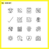 16 Universal Outlines Set for Web and Mobile Applications optimization engine diamond tick check Editable Vector Design Elements