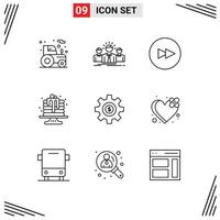 Pictogram Set of 9 Simple Outlines of wheel dessert leader cake baking Editable Vector Design Elements