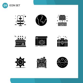 grupo de 9 glifos sólidos modernos establecidos para codificar api educación regalo celebración elementos de diseño vectorial editables vector