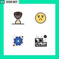 4 User Interface Filledline Flat Color Pack of modern Signs and Symbols of food labor emoji sad home Editable Vector Design Elements