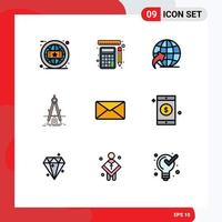 9 Thematic Vector Filledline Flat Colors and Editable Symbols of email development arrow refinement measure Editable Vector Design Elements