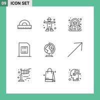 9 User Interface Outline Pack of modern Signs and Symbols of earth mobile e learning devices card Editable Vector Design Elements