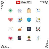 Pictogram Set of 16 Simple Flat Colors of world heart time left arrows Editable Pack of Creative Vector Design Elements