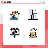 Mobile Interface Filledline Flat Color Set of 4 Pictograms of business ad money moon billboard Editable Vector Design Elements