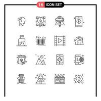 Universal Icon Symbols Group of 16 Modern Outlines of test sign alien dollar mars Editable Vector Design Elements