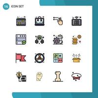 paquete de 16 signos y símbolos modernos de líneas rellenas de color plano para medios de impresión web, como acceso al panel de soporte inteligente de bases de datos, elementos de diseño de vectores creativos editables