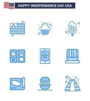 Happy Independence Day USA Pack of 9 Creative Blues of cell mobile cream star shield Editable USA Day Vector Design Elements