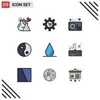 Set of 9 Modern UI Icons Symbols Signs for computer drop gear yin music Editable Vector Design Elements