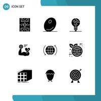 Modern Set of 9 Solid Glyphs and symbols such as globe beat copycat heart growth Editable Vector Design Elements