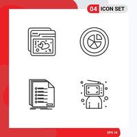 Group of 4 Modern Filledline Flat Colors Set for internet check web diagram list Editable Vector Design Elements