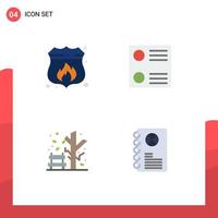 Modern Set of 4 Flat Icons Pictograph of access tree fire autumn entertaiment Editable Vector Design Elements