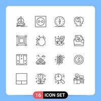 Mobile Interface Outline Set of 16 Pictograms of hearing better light travel direction Editable Vector Design Elements