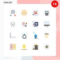 16 User Interface Flat Color Pack of modern Signs and Symbols of action tramway mask train kitchen Editable Pack of Creative Vector Design Elements