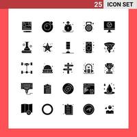 Pack of 25 Modern Solid Glyphs Signs and Symbols for Web Print Media such as computer fitness clock weight gym Editable Vector Design Elements