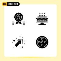 Pack of 4 Modern Solid Glyphs Signs and Symbols for Web Print Media such as achievement up medal cake fan Editable Vector Design Elements