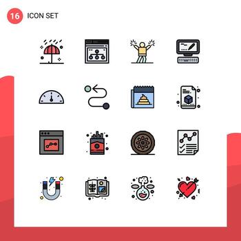 paquete de línea de vector editable de 16 líneas simples llenas de color plano de la computadora del sitio web del teclado del tablero de instrumentos fomentan los elementos de diseño de vector creativo editable