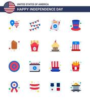 USA Independence Day Flat Set of 16 USA Pictograms of cream magic hat invitation hat american Editable USA Day Vector Design Elements