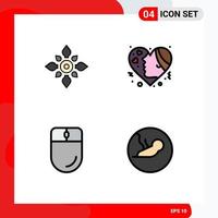 4 User Interface Filledline Flat Color Pack of modern Signs and Symbols of celebrate hearts diwali emojis cursor Editable Vector Design Elements