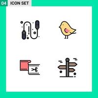 User Interface Pack of 4 Basic Filledline Flat Colors of exercise editing bird clip navigation Editable Vector Design Elements