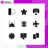 Modern Set of 9 Solid Glyphs and symbols such as trash can science romantic lovers Editable Vector Design Elements