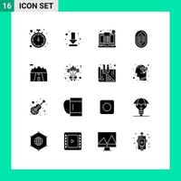 Set of 16 Commercial Solid Glyphs pack for scanner recognition bill identity ticket Editable Vector Design Elements