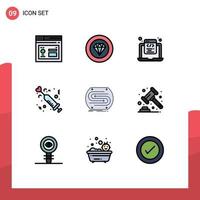 conjunto de 9 iconos de interfaz de usuario modernos símbolos signos para inyección de medicina codificación corazón web elementos de diseño vectorial editables vector