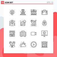 Outline Pack of 16 Universal Symbols of gear motivation banking working bag Editable Vector Design Elements