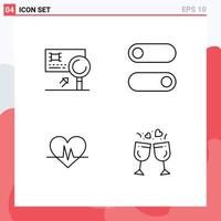 Mobile Interface Line Set of 4 Pictograms of analysis heart detection switch pulse Editable Vector Design Elements