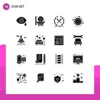 Pack of 16 creative Solid Glyphs of space project game productivity management Editable Vector Design Elements