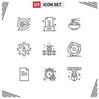 Set of 9 Commercial Outlines pack for gauge production noodle person development Editable Vector Design Elements