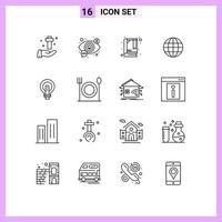 Universal Icon Symbols Group of 16 Modern Outlines of bulb map view globe bookmark Editable Vector Design Elements