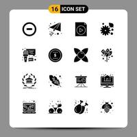 16 Universal Solid Glyphs Set for Web and Mobile Applications business recording video microphone nature Editable Vector Design Elements