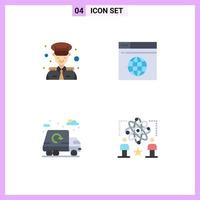 Pictogram Set of 4 Simple Flat Icons of captain life transportation server truck Editable Vector Design Elements