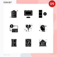 9 Universal Solid Glyph Signs Symbols of day balloon new society cashless Editable Vector Design Elements